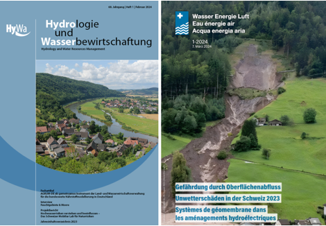 Titelbilder der Fachzeitschriften "Hydrologie und Wasserbewirtschaftung" (links) und "Wasser Energie Luft" (rechts)